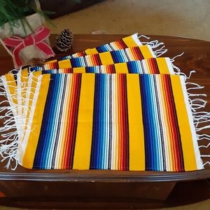 New SERAPE Yellow Multicolored Southwestern Woven Cloth Placemats Set of Four